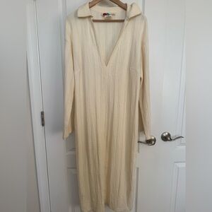 Free People FP Beach Aster Long Sleeve Cover-Up Dress in Ecru size Medium
